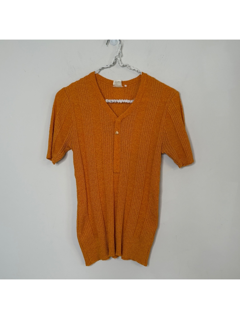 Vintage 60s 70s Orange Ribbed Knit Top Short Sleeve Mod Retro
